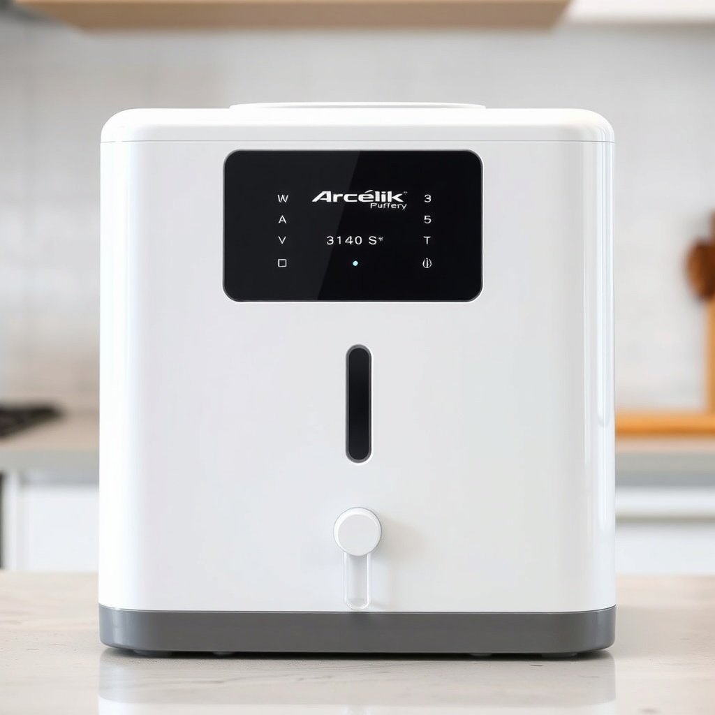 A clean photorealistic photo of an Arçelik 3140 S water purifier unit