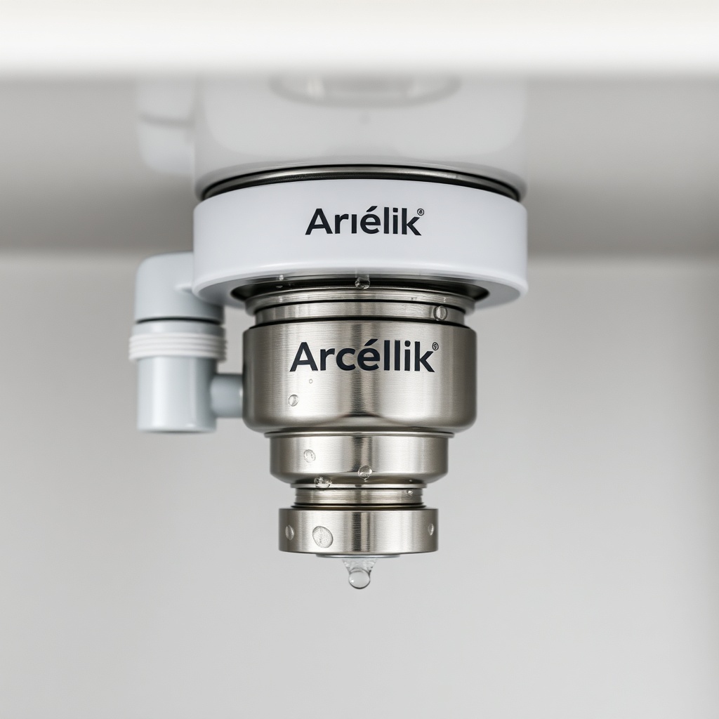 Close-up of Arçelik 3140 S under kitchen sink with plumbing connections