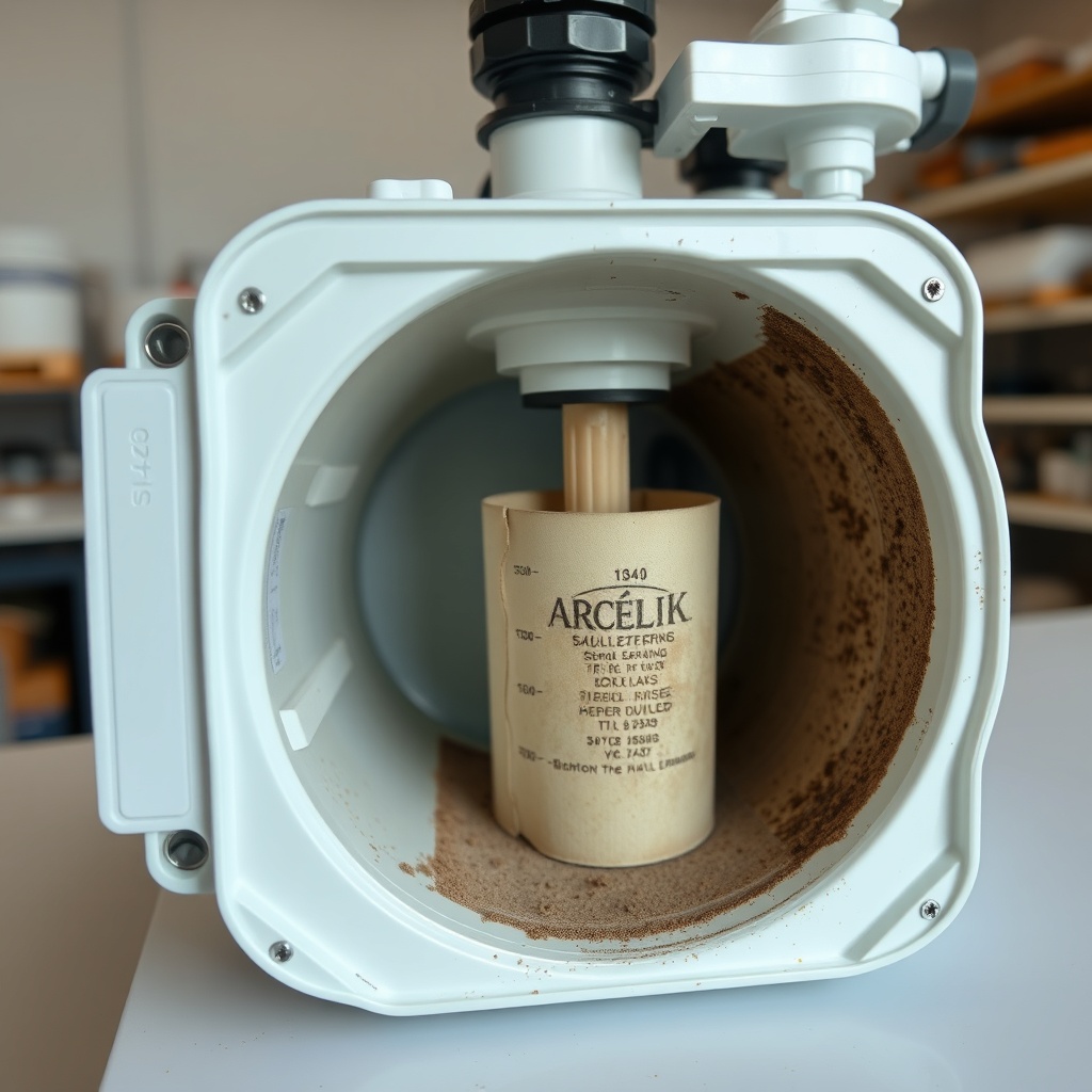 Internal view of Arçelik 3140 S with filtration stages labeled