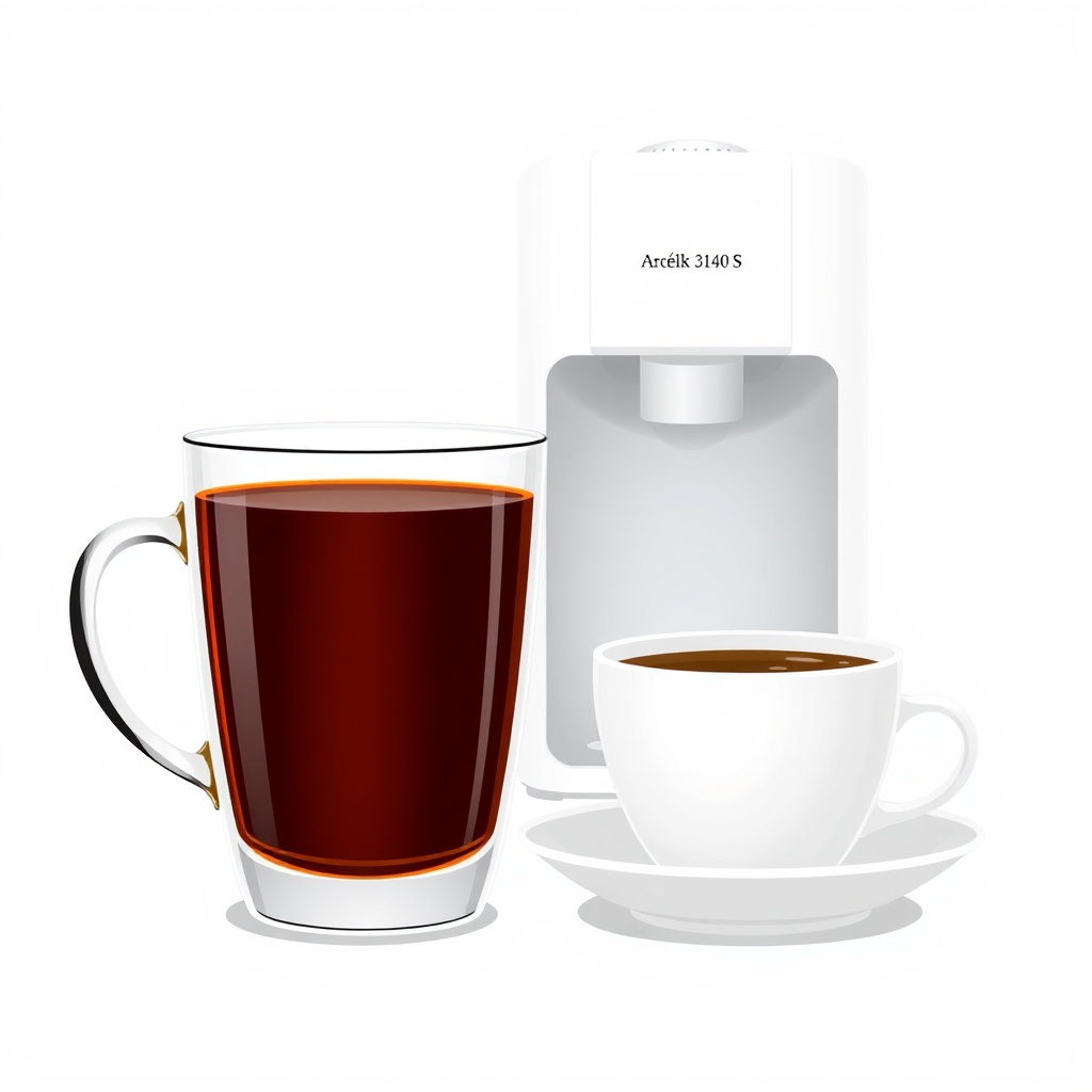 A simple illustration of a glass of black tea next to a cup of coffee